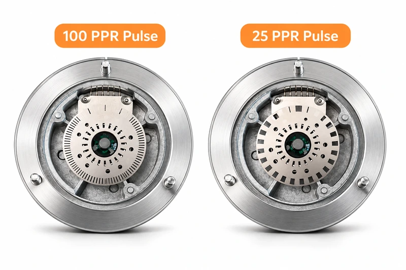 25 PPR and 100 PPR pulse illustration with a schematic internal section